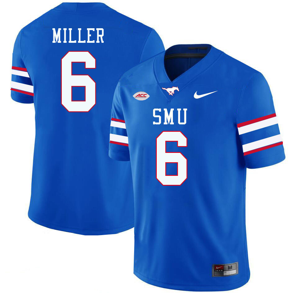 SMU Mustangs #6 Jordan Miller College Football Jerseys Stitched Sale-Royal